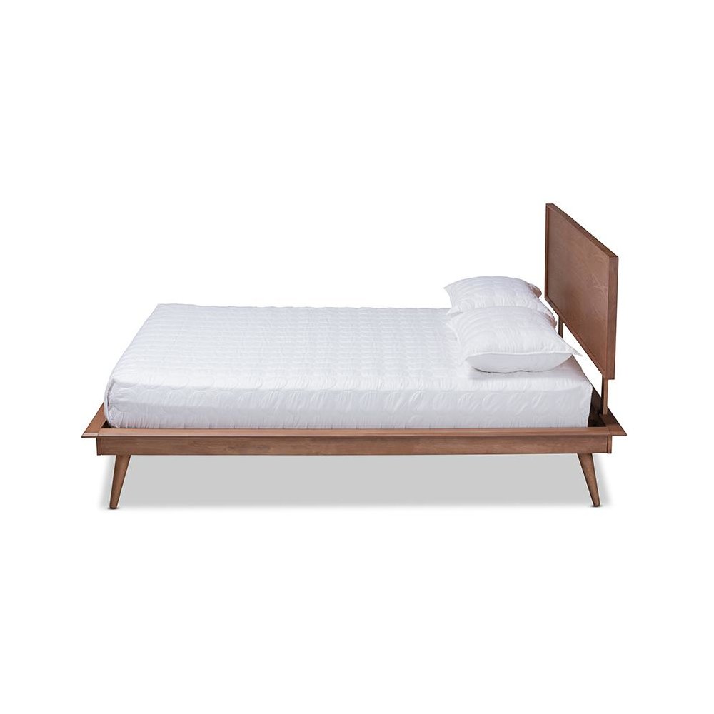 Karine Mid-Century Modern Walnut Brown Finished Wood Queen Size Platform Bed