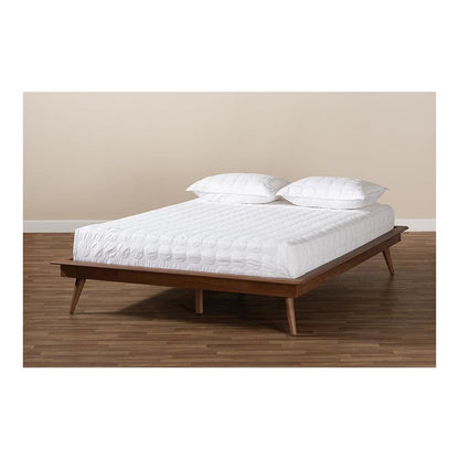 Walnut Brown Finished Wood Queen Size Platform Bed Frame