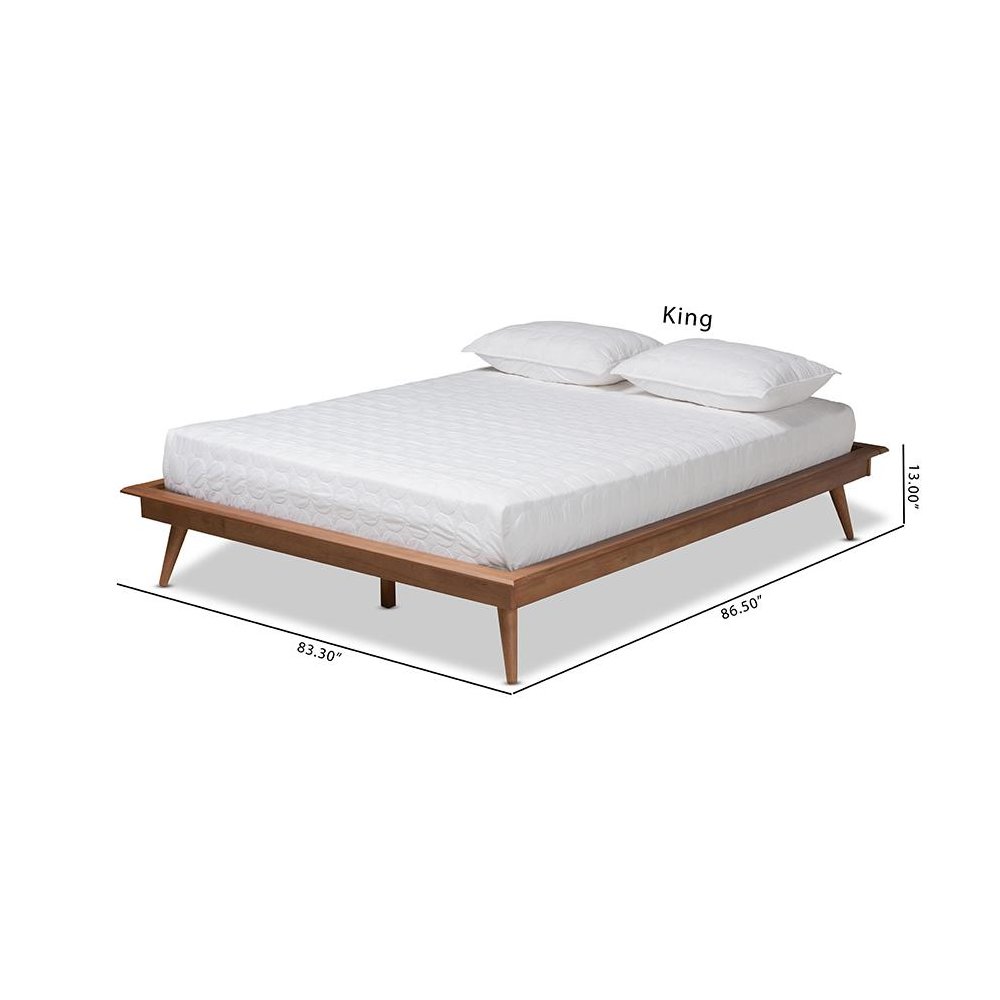 Walnut Brown Finished Wood Queen Size Platform Bed Frame