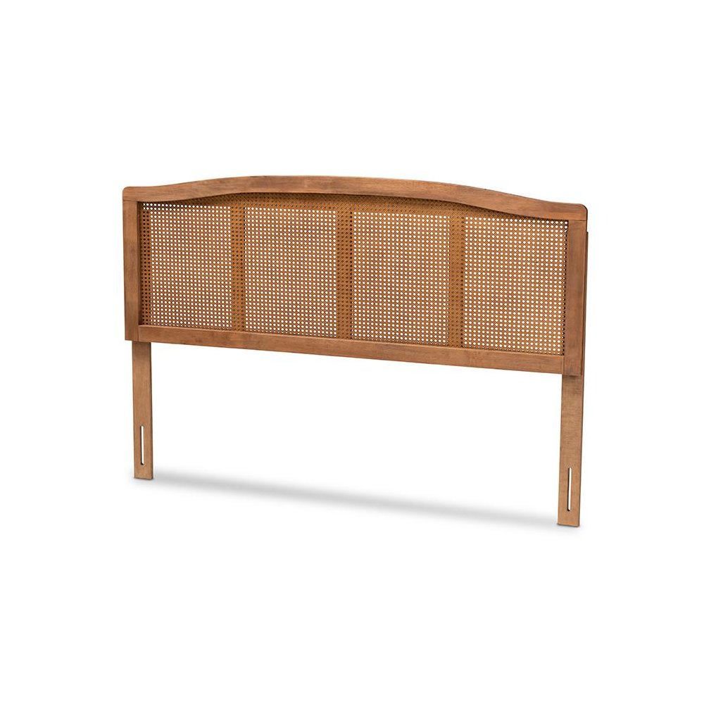Ash Wanut Finished Wood and Synthetic Rattan Queen Size Headboard