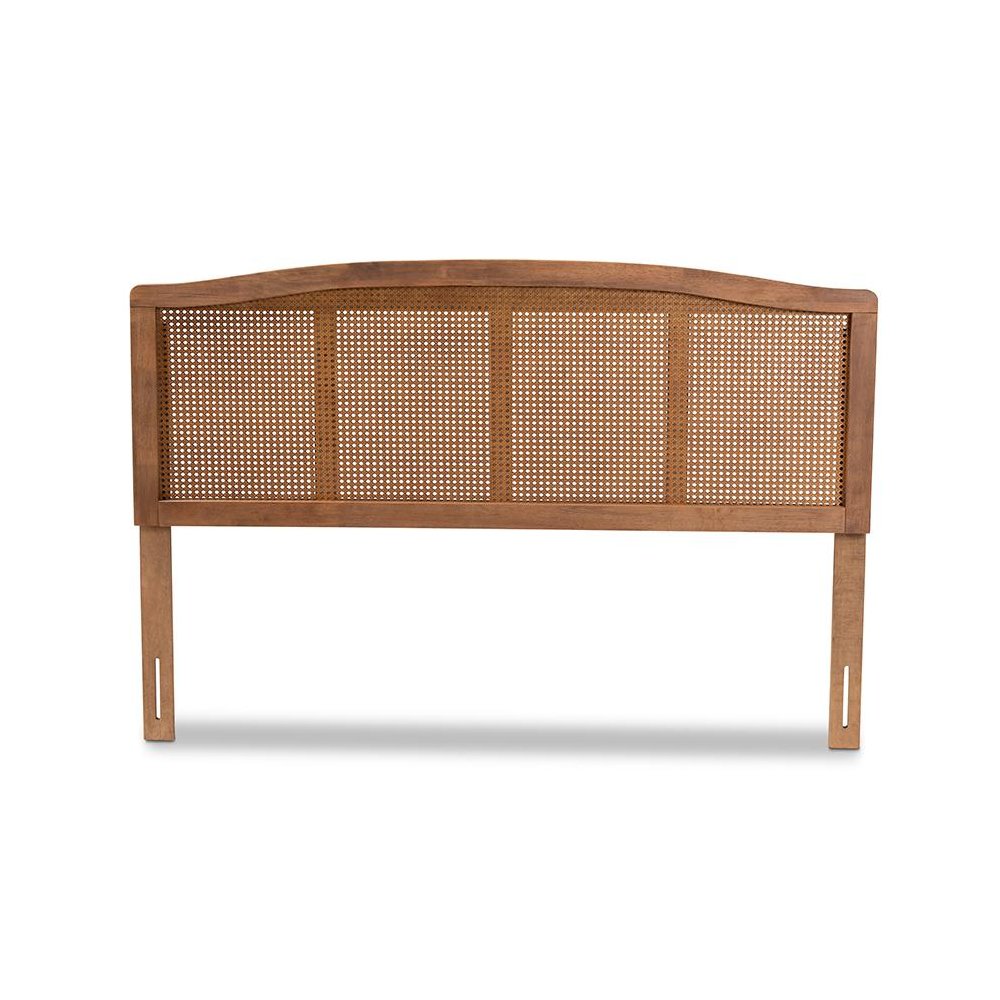 Ash Wanut Finished Wood and Synthetic Rattan Queen Size Headboard