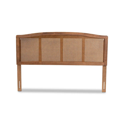 Ash Wanut Finished Wood and Synthetic Rattan Queen Size Headboard