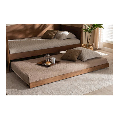 Veles Modern and Contemporary Ash Walnut Finished Twin Size Trundle Bed