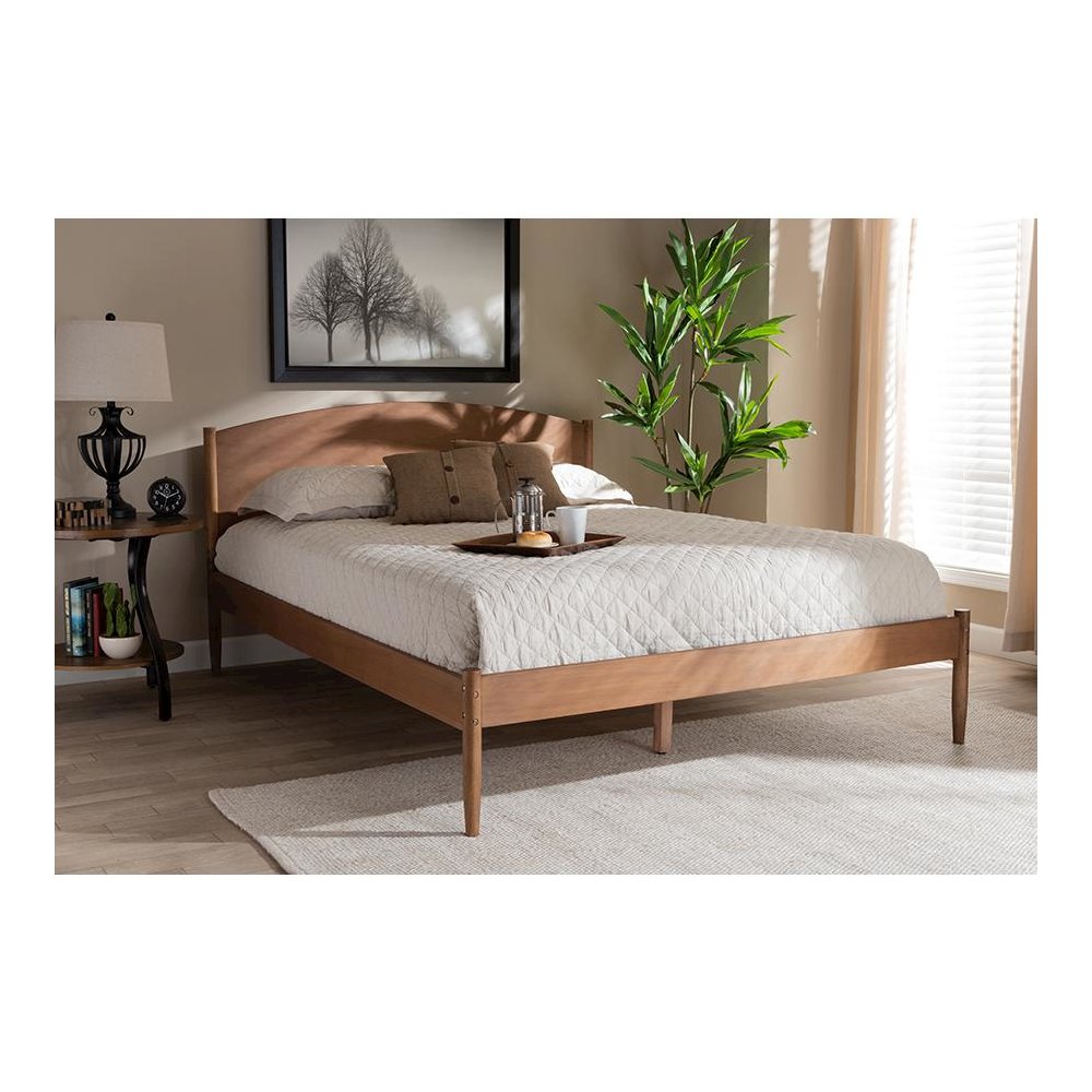 Leanora Mid-Century Modern Ash Wanut Finished Full Size Wood Platform Bed