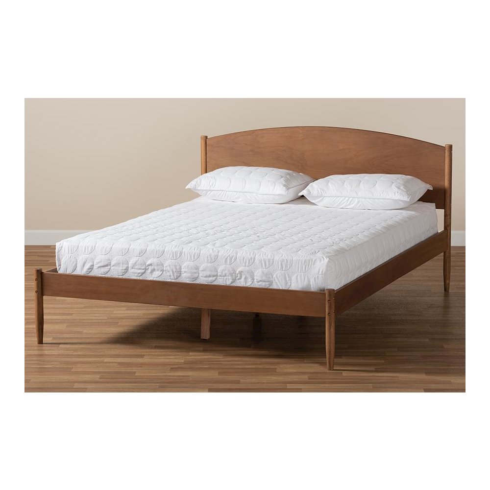 Leanora Mid-Century Modern Ash Wanut Finished Queen Size Wood Platform Bed