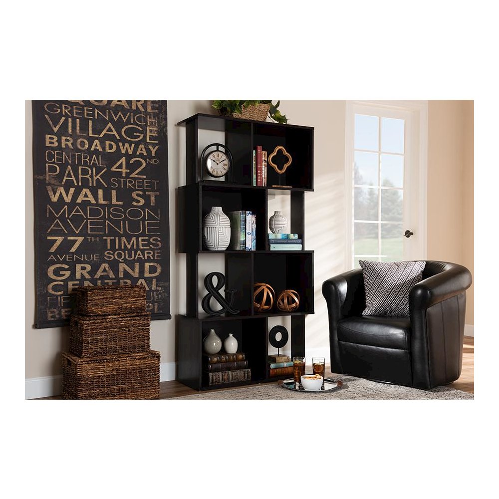 Riva Modern and Contemporary Dark Brown Finished Geometric Wood Bookshelf