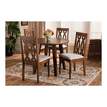 Grey Fabric Upholstered and Walnut Brown Finished Wood 5-Piece Dining Set