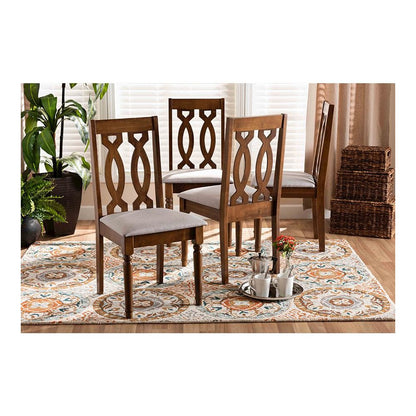Grey Fabric Upholstered Walnut Brown Finished 4-Piece Wood Dining Chair Set