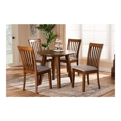 Grey Fabric Upholstered and Walnut Brown Finished Wood 5-Piece Dining Set