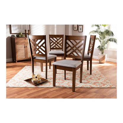 Grey Fabric Upholstered Walnut Brown Finished 4-Piece Wood Dining Chair Set Set