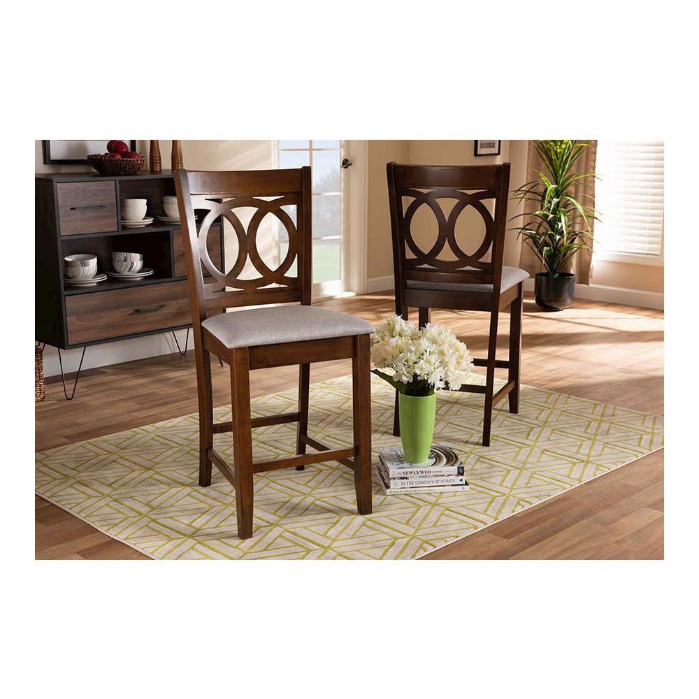 Walnut Brown Finished Wood 2-Piece Counter Height Pub Chair Set