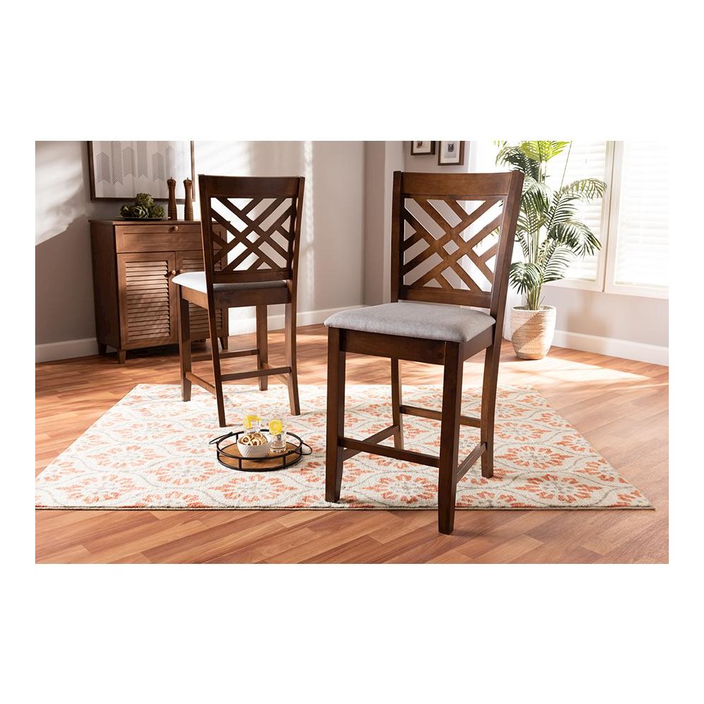Walnut Brown Finished 2-Piece Wood Counter Height Pub Chair Set Set