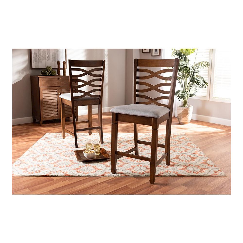 Walnut Brown Finished 2-Piece Wood Counter Height Pub Chair Set Set