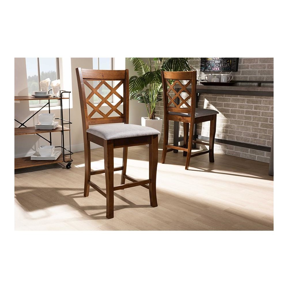 Walnut Brown Finished Wood 2-Piece Counter Height Pub Chair Set