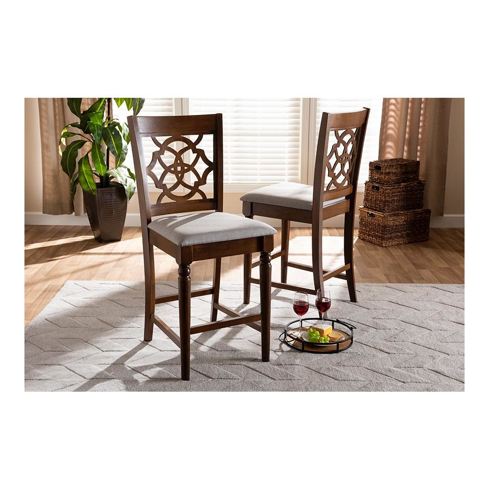 Walnut Brown Finished Wood 2-Piece Counter Height Pub Chair Set