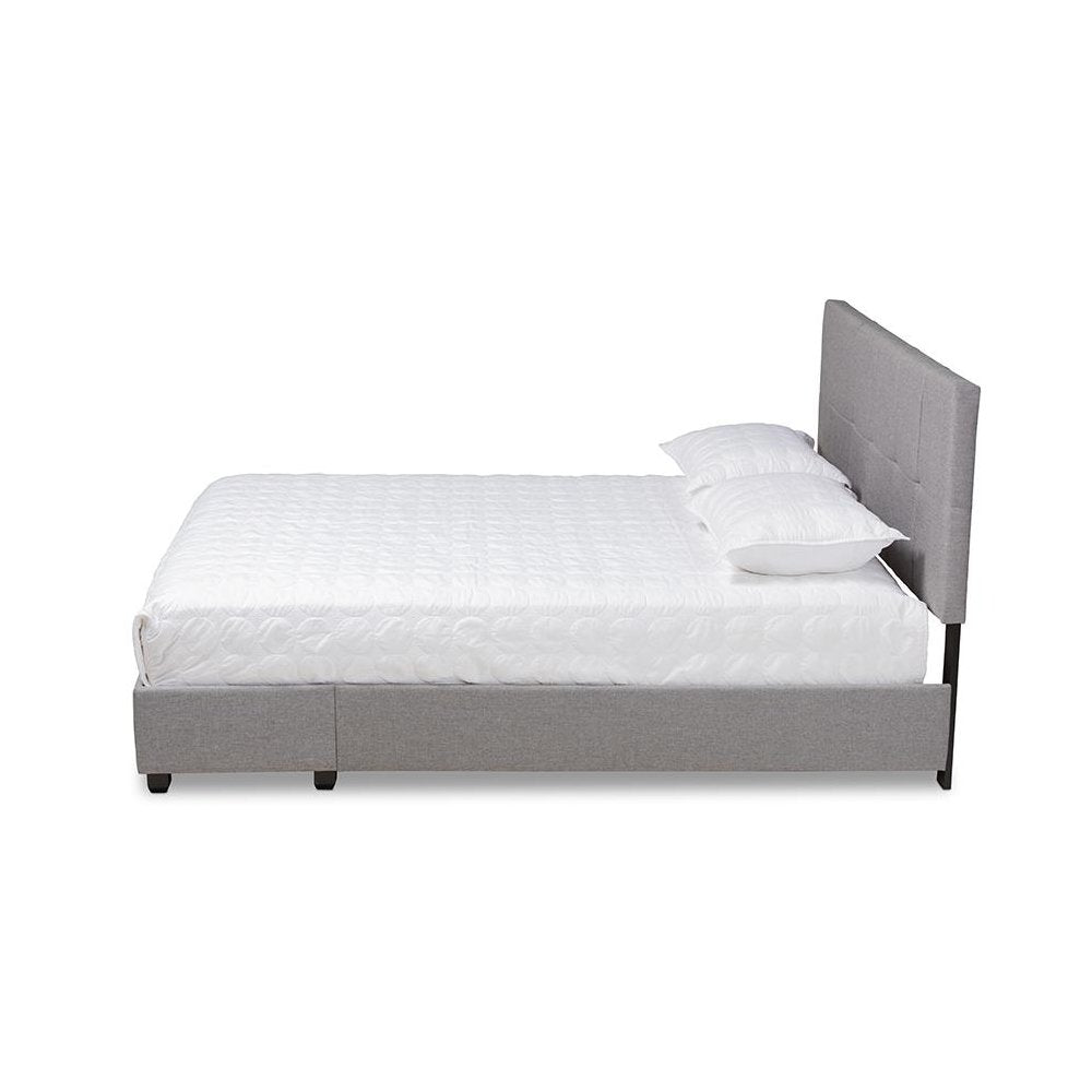 Netti Light Grey Fabric Upholstered 2-Drawer King Size Platform Storage Bed