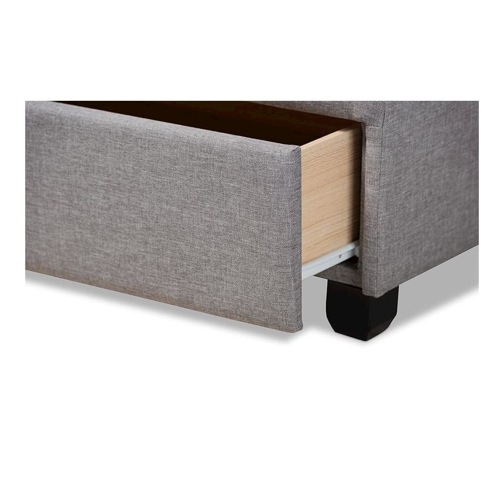 Netti Light Grey Fabric Upholstered 2-Drawer King Size Platform Storage Bed