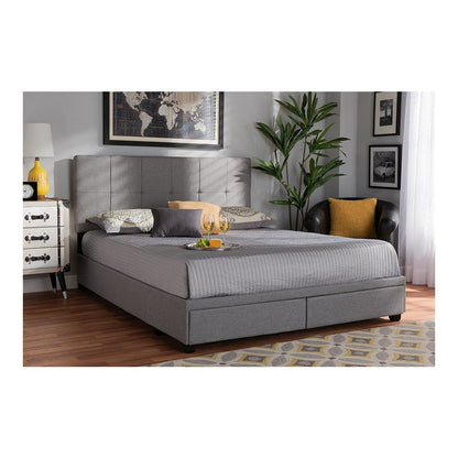 Netti Light Grey Fabric Upholstered 2-Drawer Queen Size Platform Storage Bed