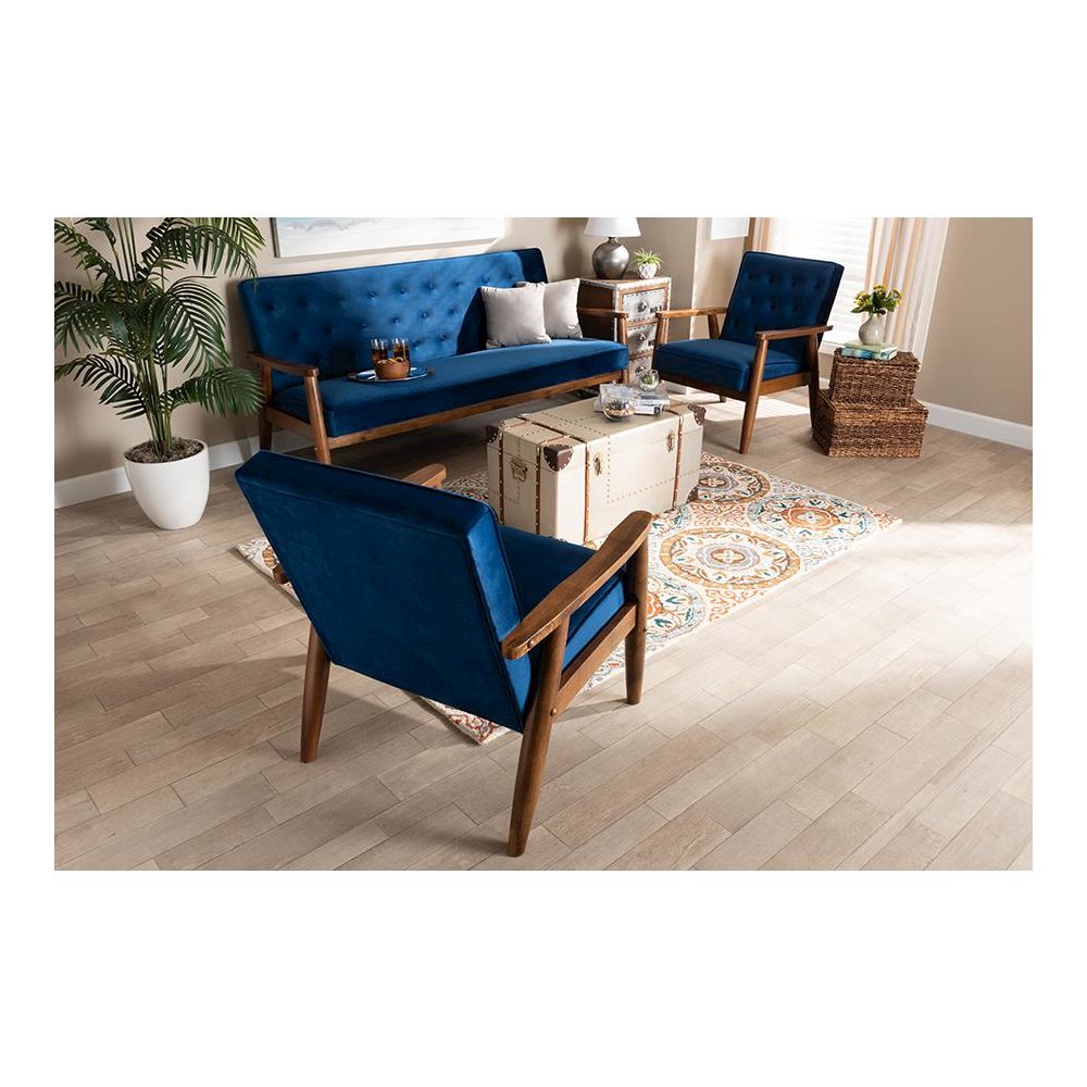 Walnut Finished 3-Piece Wooden Living Room Set