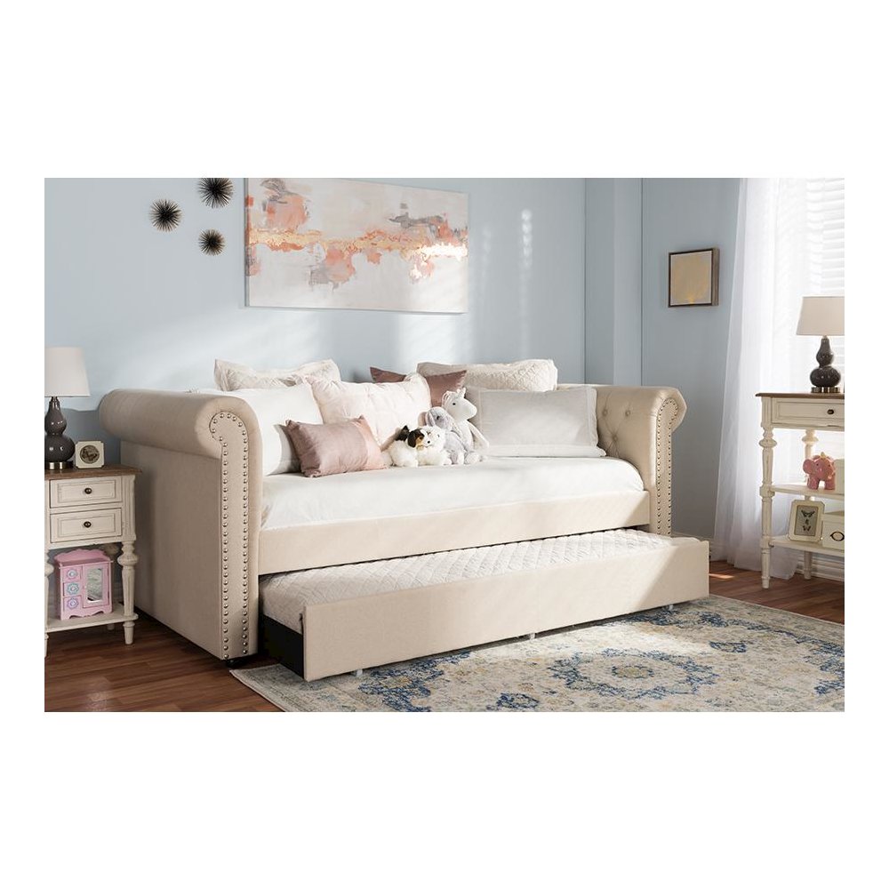 Baxton Studio Mabelle Modern and Contemporary Beige Fabric Trundle Daybed