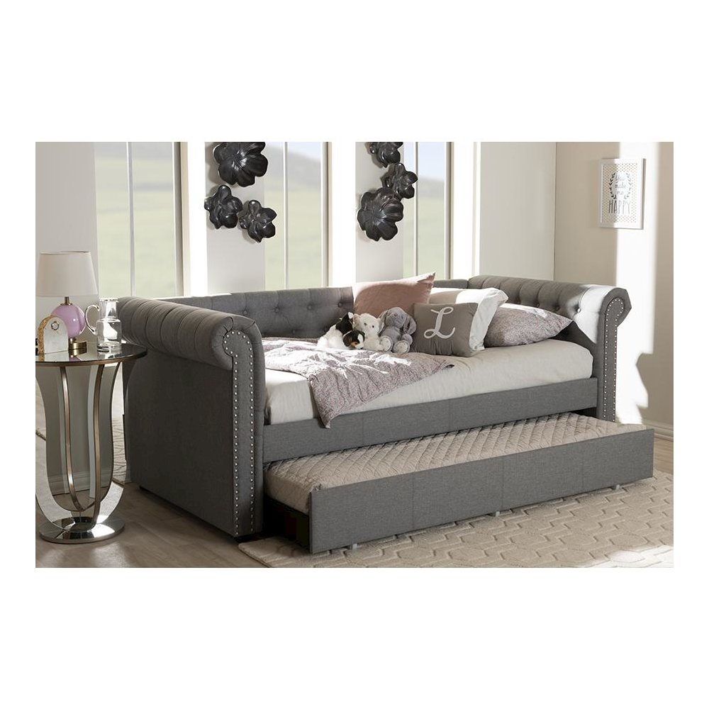 Baxton Studio Mabelle Modern and Contemporary Grey Fabric Trundle Daybed