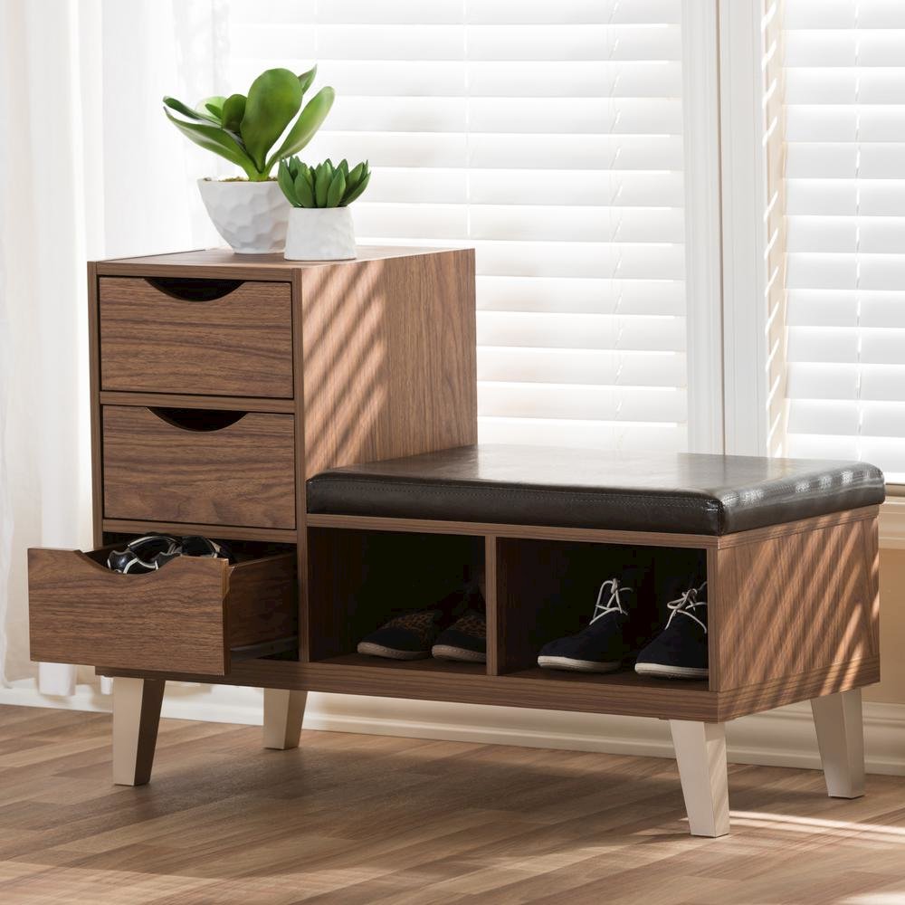 3-Drawer Shoe Storage Padded Leatherette Seating Bench with Two Open Shelves