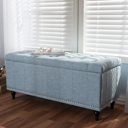 Classic Light Blue Fabric Upholstered Button-Tufting Storage Ottoman Bench