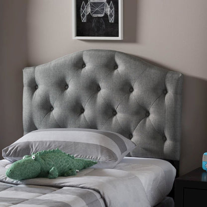 Grey Fabric Upholstered Button-Tufted Scalloped Twin Size Headboard