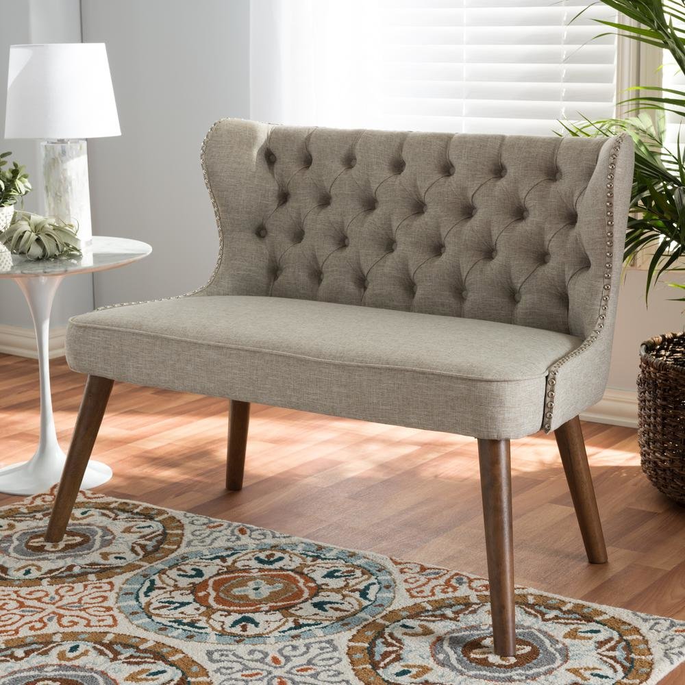 Fabric Upholstered Button-Tufting with Nail Heads Trim 2-Seater Loveseat Settee