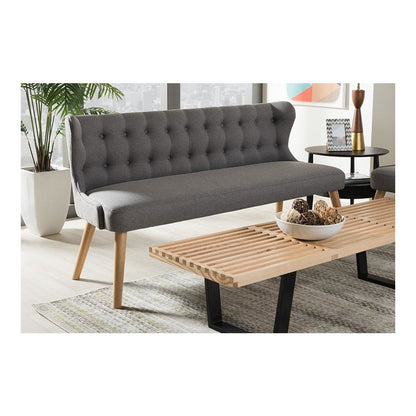 Grey Fabric and Natural Wood Finishing 3-Seater Settee Bench