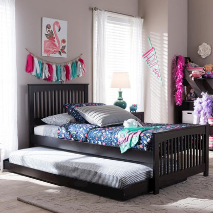 Hevea Twin Size Dark Brown Solid Wood Platform Bed with Guest Trundle Bed