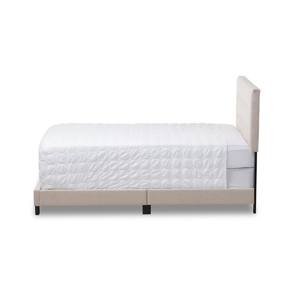 Beige Fabric Upholstered Grid-tufting Queen Size Bed