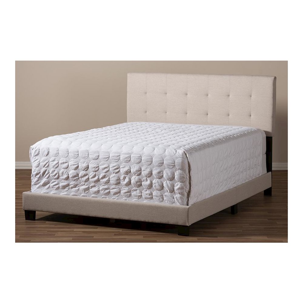 Beige Fabric Upholstered Grid-tufting Queen Size Bed