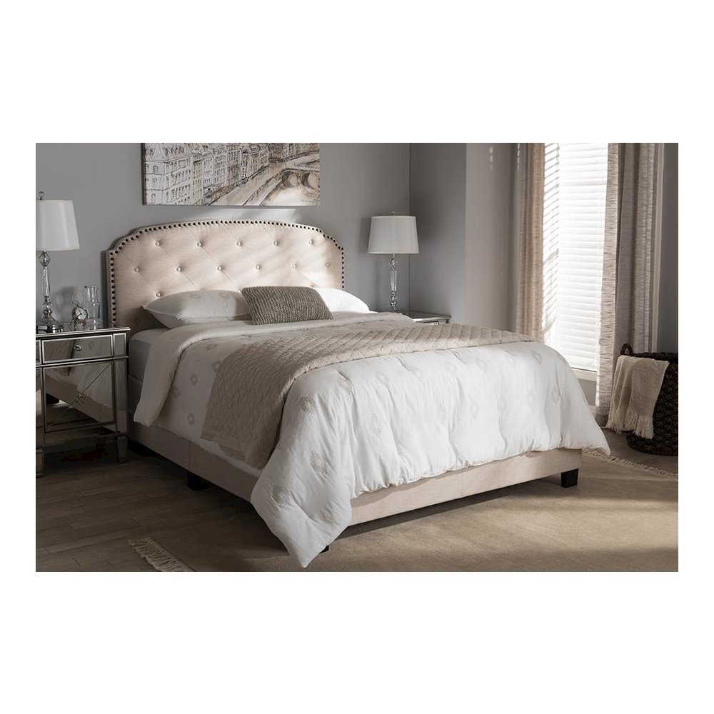 Lexi Modern and Contemporary Light Beige Fabric Upholstered Full Size Bed