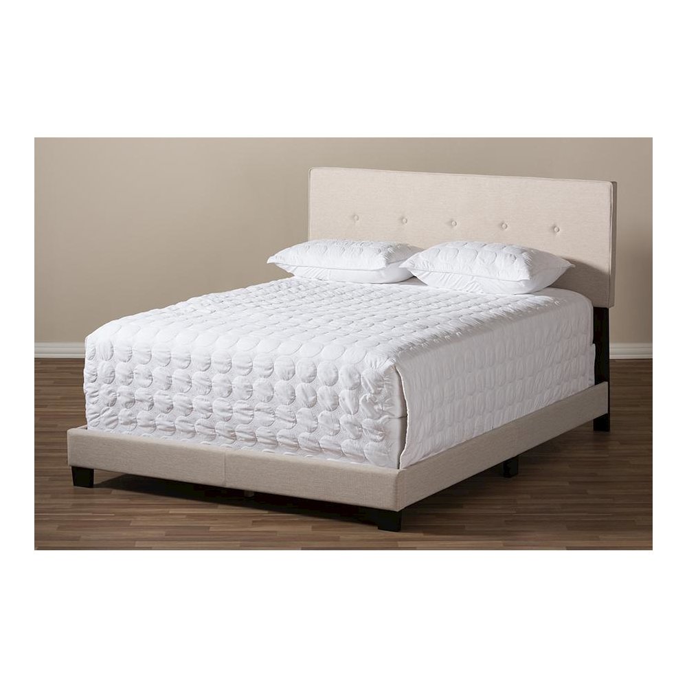 Hampton Modern and Contemporary Light Beige Fabric Upholstered Queen Size Bed