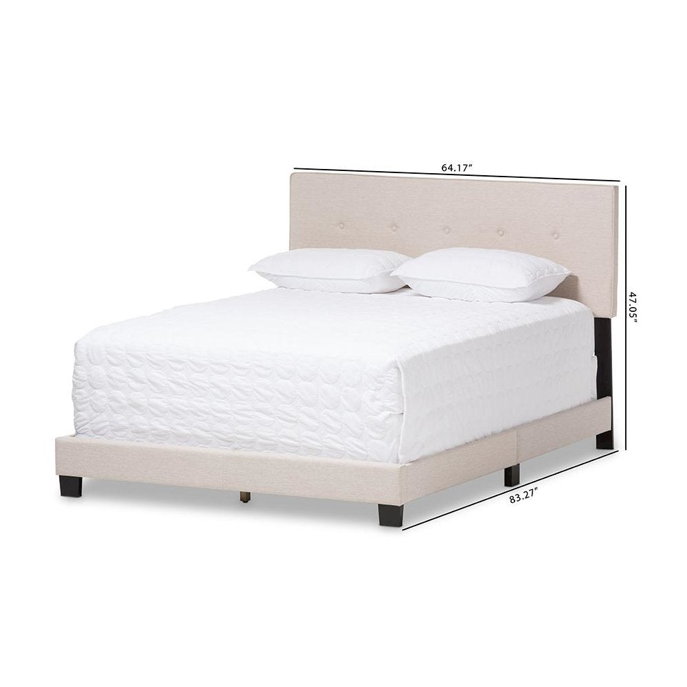Hampton Modern and Contemporary Light Beige Fabric Upholstered Queen Size Bed