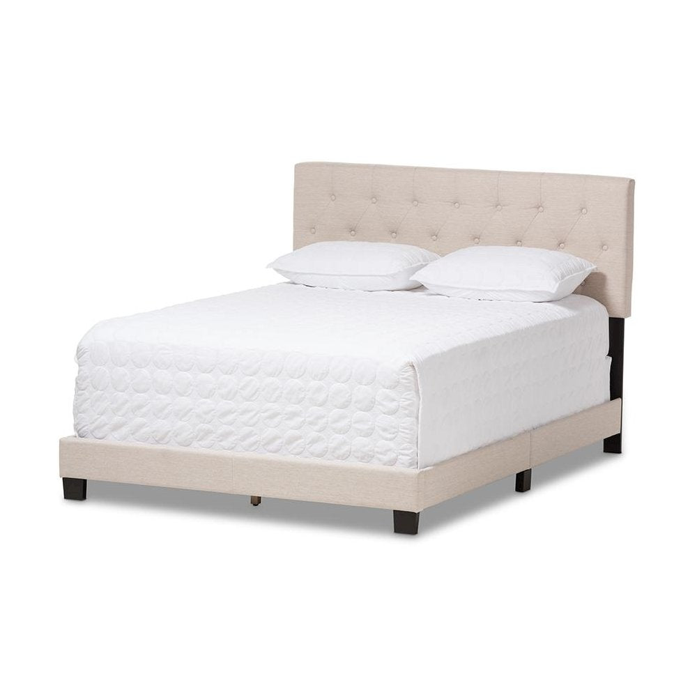 Cassandra Modern and Contemporary Light Beige Fabric Upholstered King Size Bed