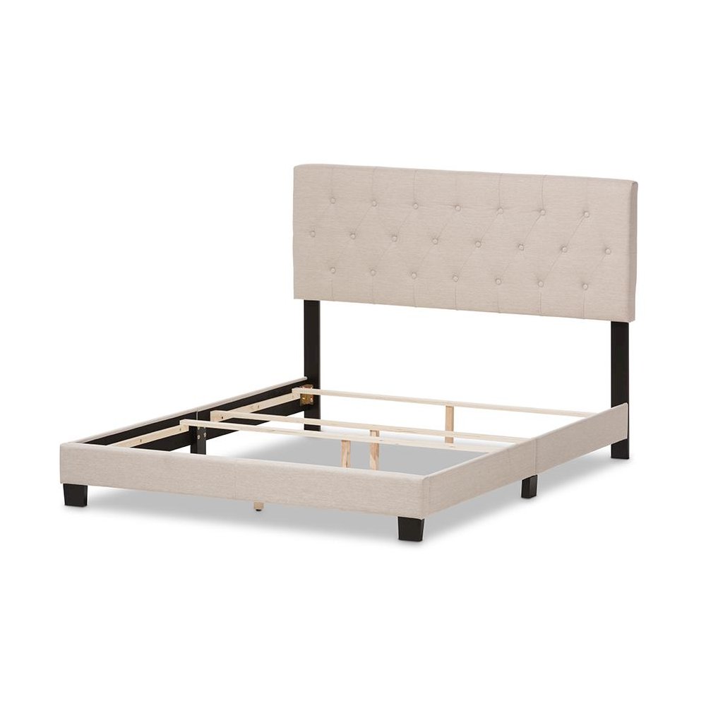 Cassandra Modern and Contemporary Light Beige Fabric Upholstered King Size Bed