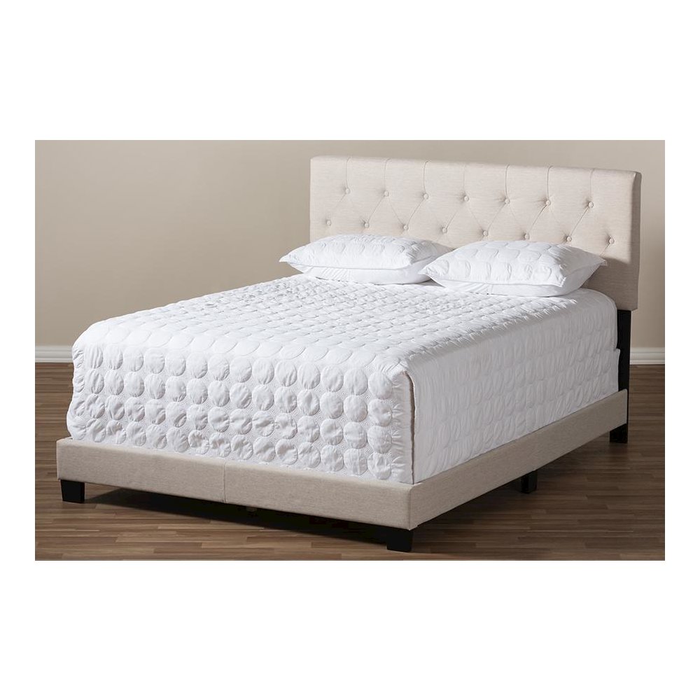 Cassandra Modern and Contemporary Light Beige Fabric Upholstered King Size Bed