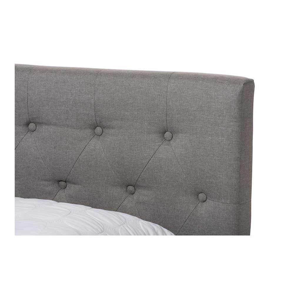 Cassandra Modern and Contemporary Light Grey Fabric Upholstered Queen Size Bed