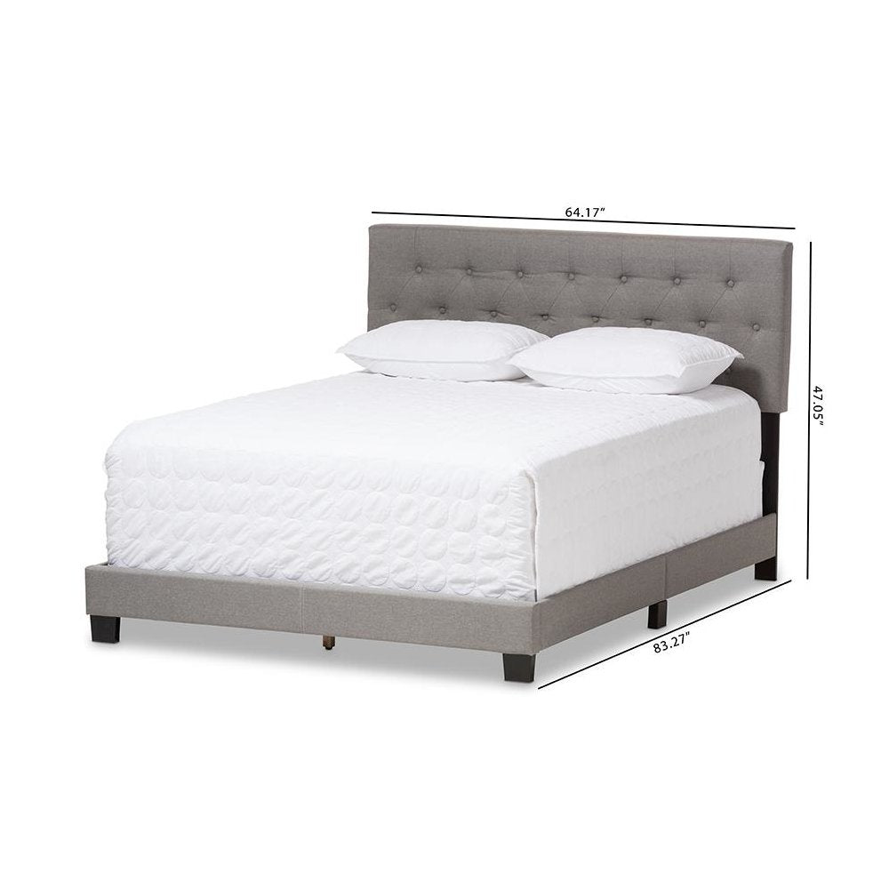 Cassandra Modern and Contemporary Light Grey Fabric Upholstered Queen Size Bed