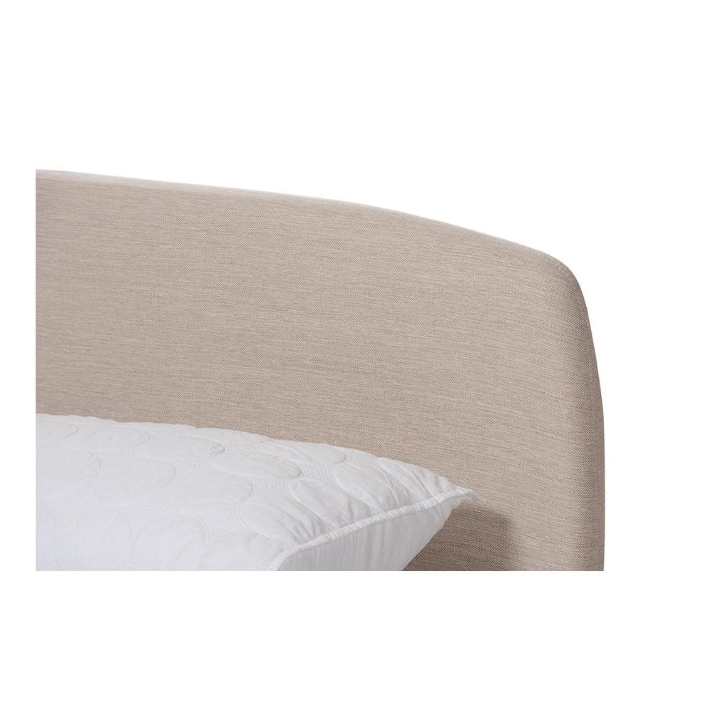 Mia Mid-Century Light Beige Fabric Upholstered Queen Size Platform Bed
