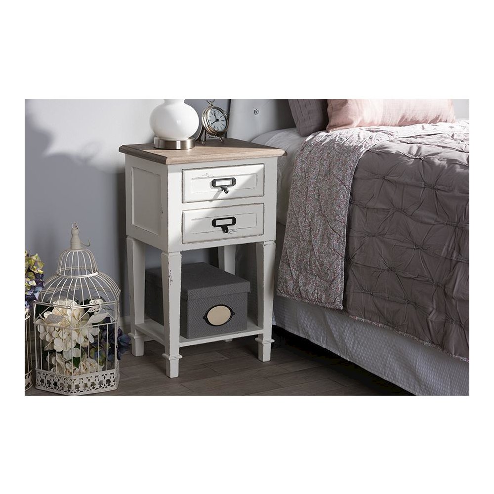 Weathered Oak and White Wash Distressed Finish Wood Nightstand