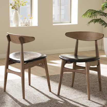 Leather and "Oak" Light Brown Finishing Wood Dining Chair