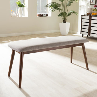 Modern Light Grey Fabric and "Oak" Medium Brown Finishing Wood Dining Bench