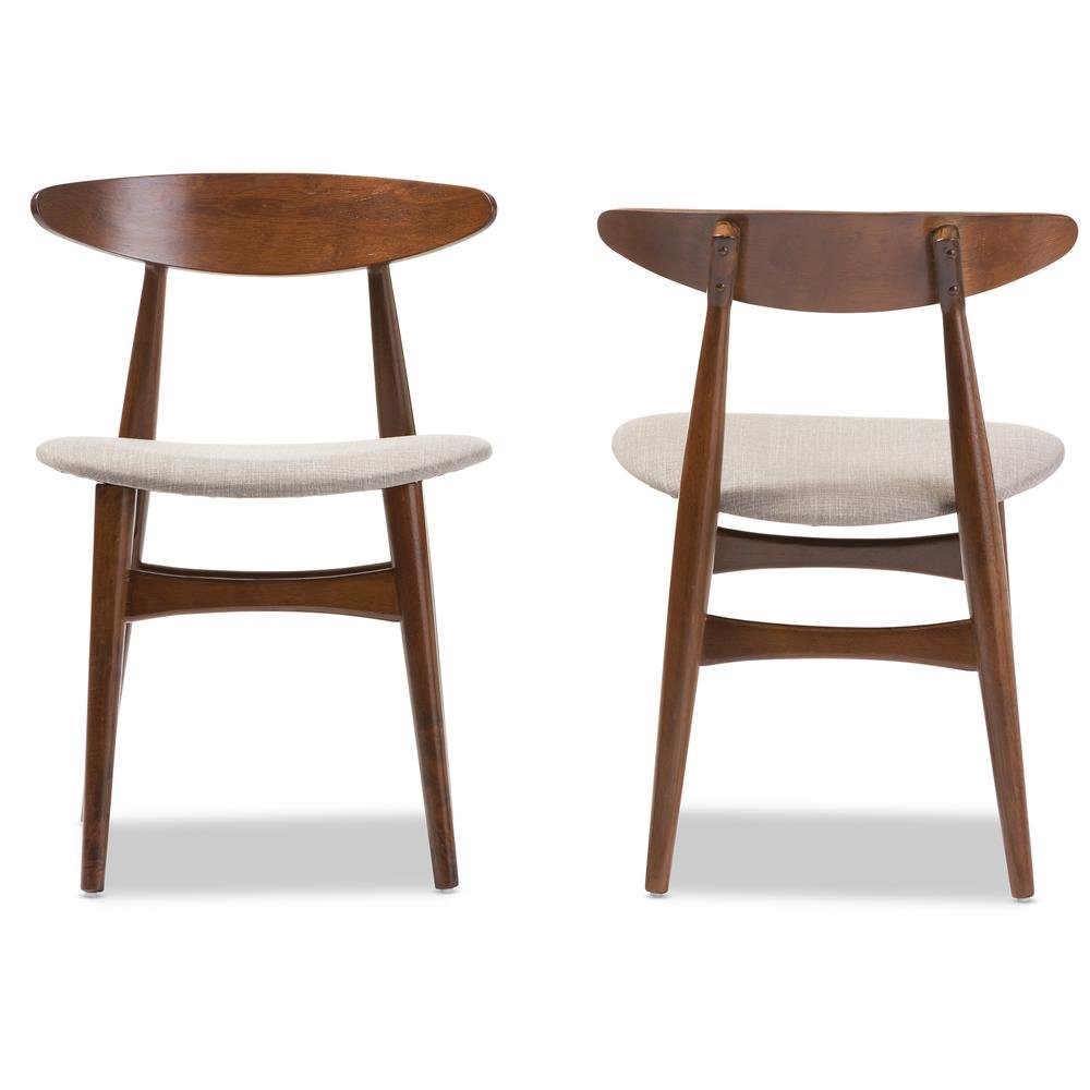 Light Grey Fabric and "Oak" Medium Brown Finishing Wood 6-Piece Dining Set