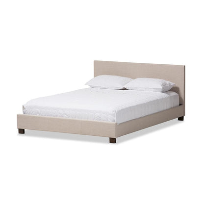 Beige Fabric Upholstered Panel-Stitched Queen Size Platform Bed