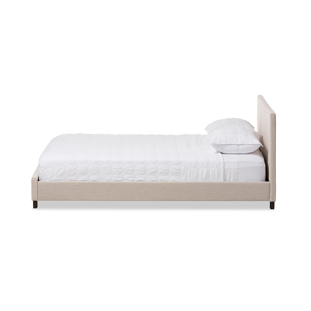 Beige Fabric Upholstered Panel-Stitched Queen Size Platform Bed