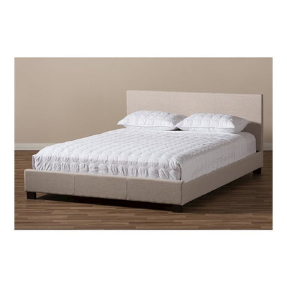 Beige Fabric Upholstered Panel-Stitched Queen Size Platform Bed