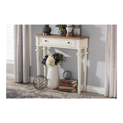 Weathered Oak and White Wash Distressed Finish Wood Two-Tone Console Table